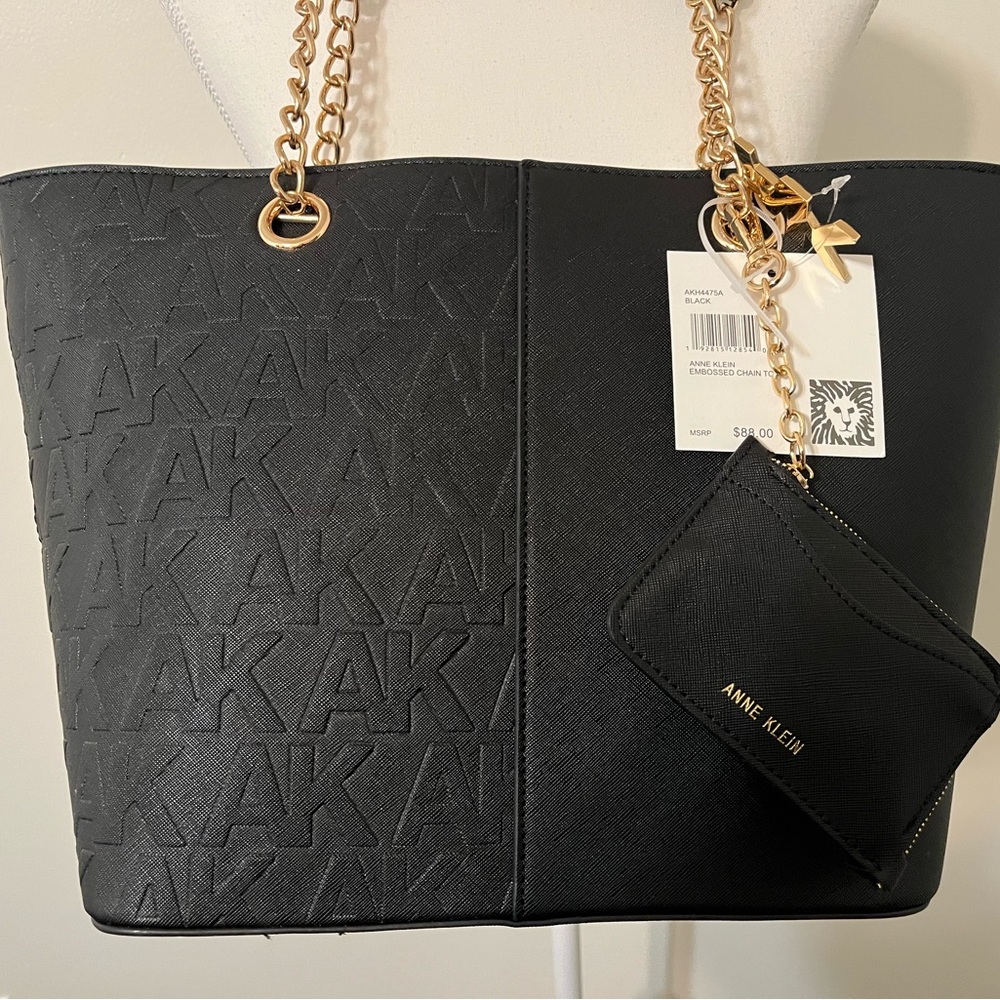 Anne Klein Black Tote with Gold Accents charms and wallet